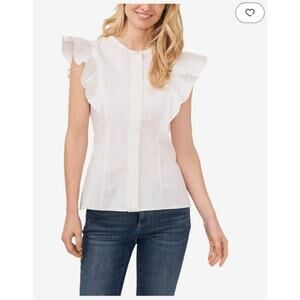 Cece Flutter sleeveless Cotton Poplin Blouse Size Large Office Work Cottagecore